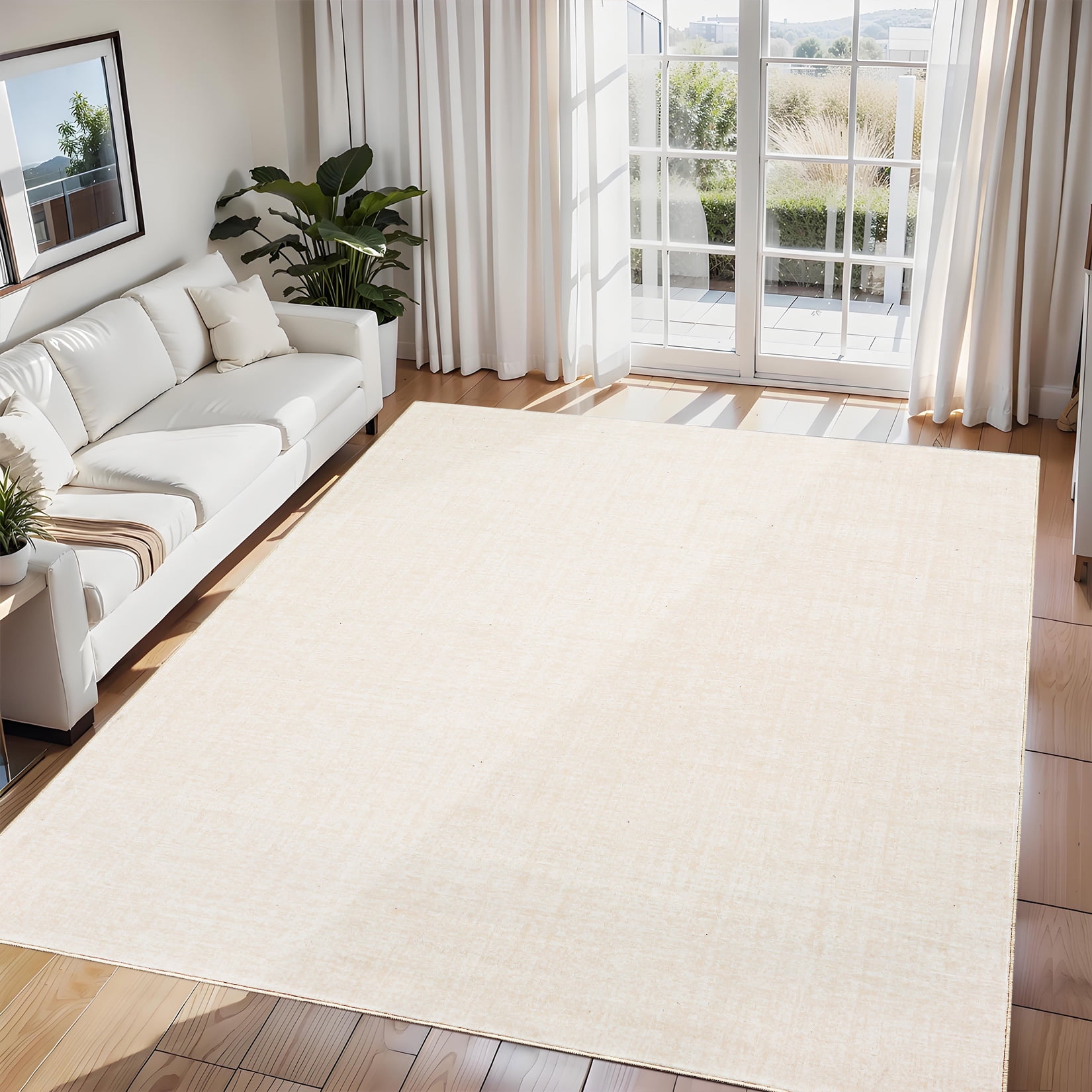 Senfot 5x7 Solid Area Rug Washable Non-Slip Stain Resistant Low Pile Soft Foldable for Living Room Bedroom Office Beige