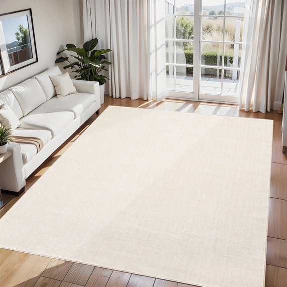 Nanan 8x10 Solid Area Rug Classic Neutral Carpet, Soft Non Slip Low Pile Indoor Rug for Living Room Bedroom Home Decor, White