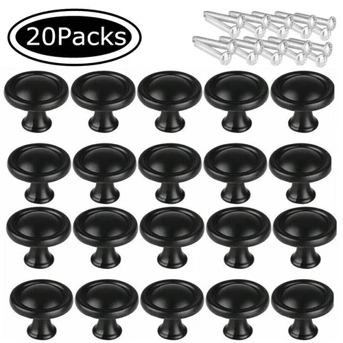 20 Pcs Cabinet Knobs Hardware Bedroom Kitchen Drawer Cupboard Handle Pulls Black