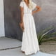 thumbnail image 5 of Vestido de novia de encaje floral de manga corta con cuello en V para mujer Vestido largo de fiesta de cóctel de dama de honor Fridja  qw5097, 5 of 9