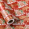 thumbnail image 2 of WarmHaven Red Christmas Wrapping Paper Roll, Gingerbread House, Gold Foil Merry Christmas Holiday Gift Wrap for Kids Family Friends, Winter Holiday, Mini Roll 17 in x 16.4 Ft, 2 of 7