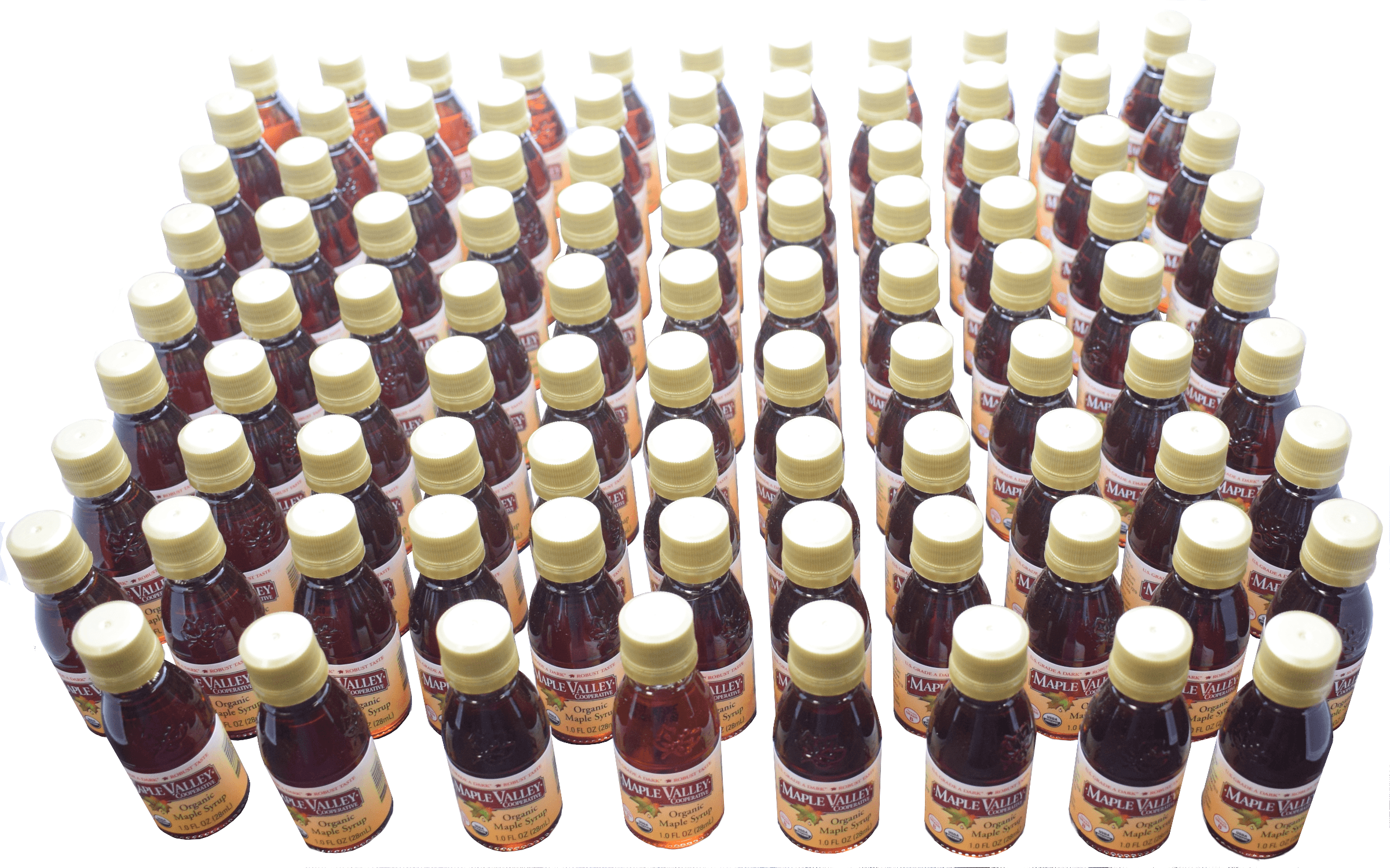 Maple Valley Organic Maple Syrup Grade A Dark and Robust 1 oz Glass Nips x 96 Case ~ Wedding Favors Party Favors Stocking Stuffers Travel Size Gifts