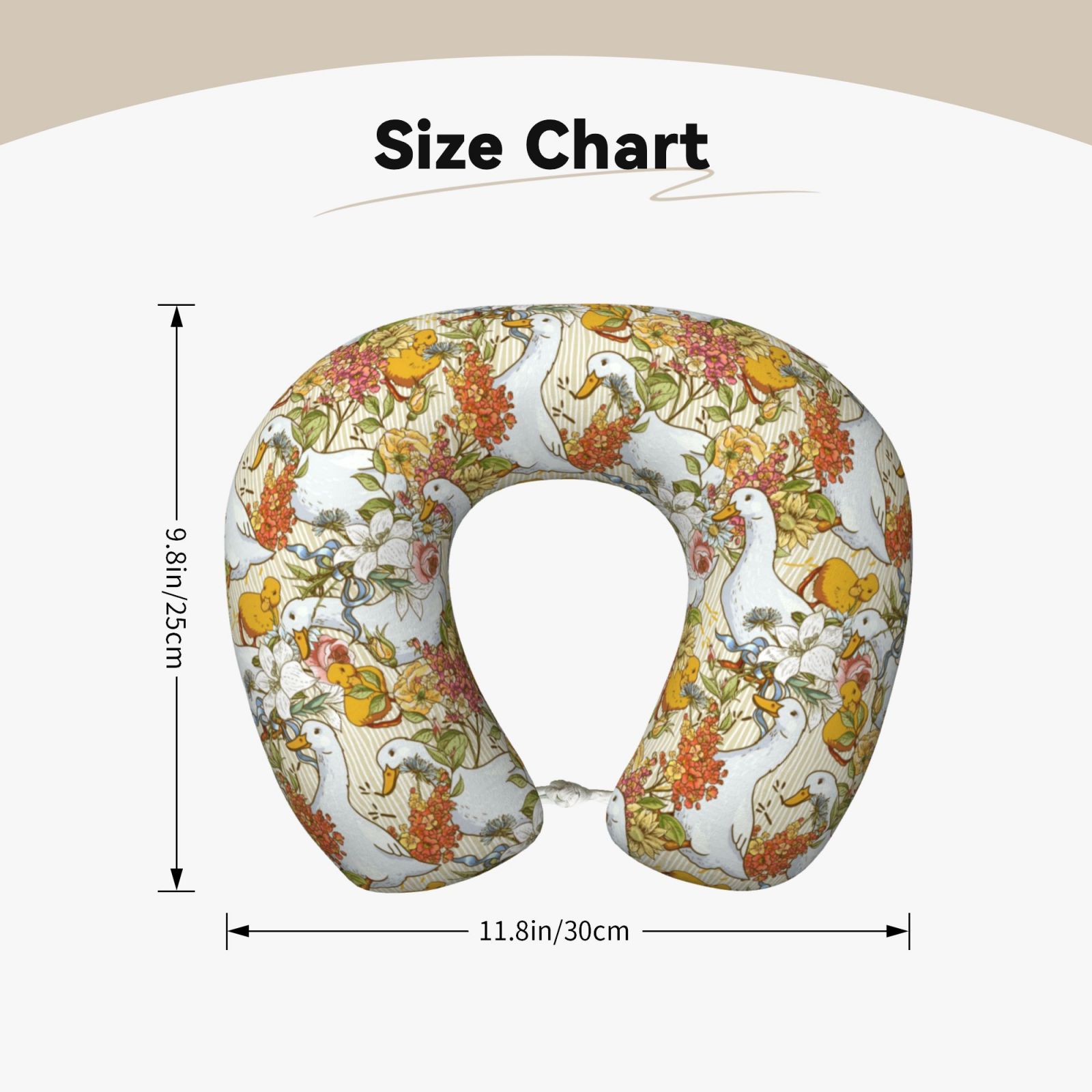 Xecao Ducks and Flowers Print Memory Foam Cervical Neck Pillow Versatile U-Shaped Pillows for Home,Office,Camping,Travelling,Soft Washable Cover