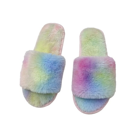 

Audeban Womens Ladies Slides Fluffy Slippers Mules Sliders Open Toe Sandals Shoes US 4-9