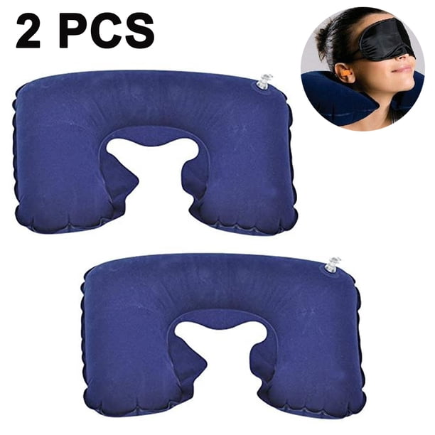 Paquete de 2 almohadas de viaje inflables portátiles en forma de U para el cuello, almohadas de viaje compactas para aviones, almohada de viaje ligera para el cuello, soporte para cabeza, cuello y