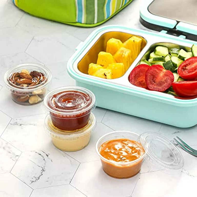 Condiment Containers with Lids- 6 pk. 1.3 oz.Salad Dressing to go Small  Food Storage Containers- Sauce Cups Leak proof Reusable Plastic BPA free  for
