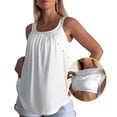 thumbnail image 4 of Summer Tank Tops for Women Loose Fit Pleated Sleeveless Top Square Neck Camisole Tank Tops with Built in Bra Basic Shirts Curved Hem Flowy Cute Beach Vacation Outfits White M, 4 of 9