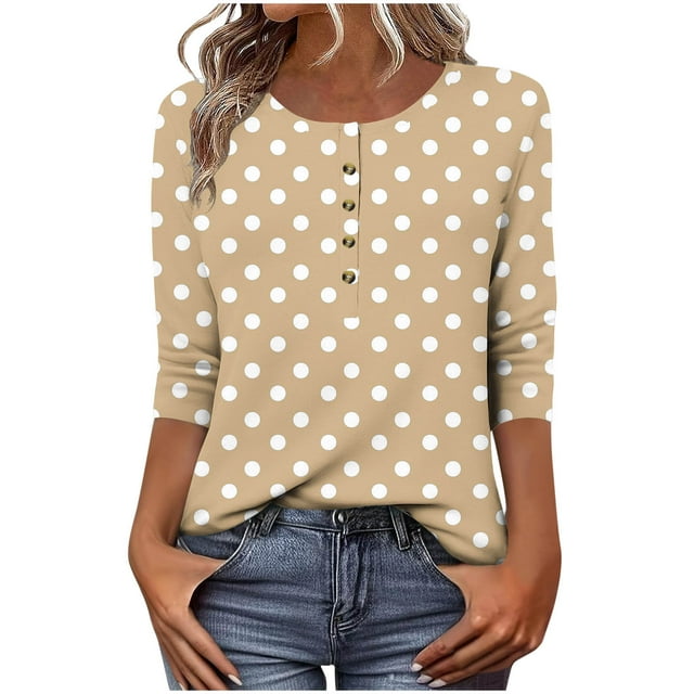 Atogsazn 3/4 Chemises à Manches pour Femmes, Tunique Basique Décontractée et Élégante, Été 01-Khaki TG Mode