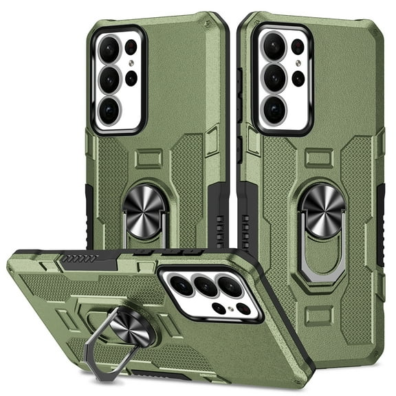 Compatible for Samsung Galaxy S22 Ultra Case with Kickstand & Slide Camera Cover, Built-in 360° Rotate Ring Stand Magnetic Car Military Grade Shockproof Phone Cover Case,Green