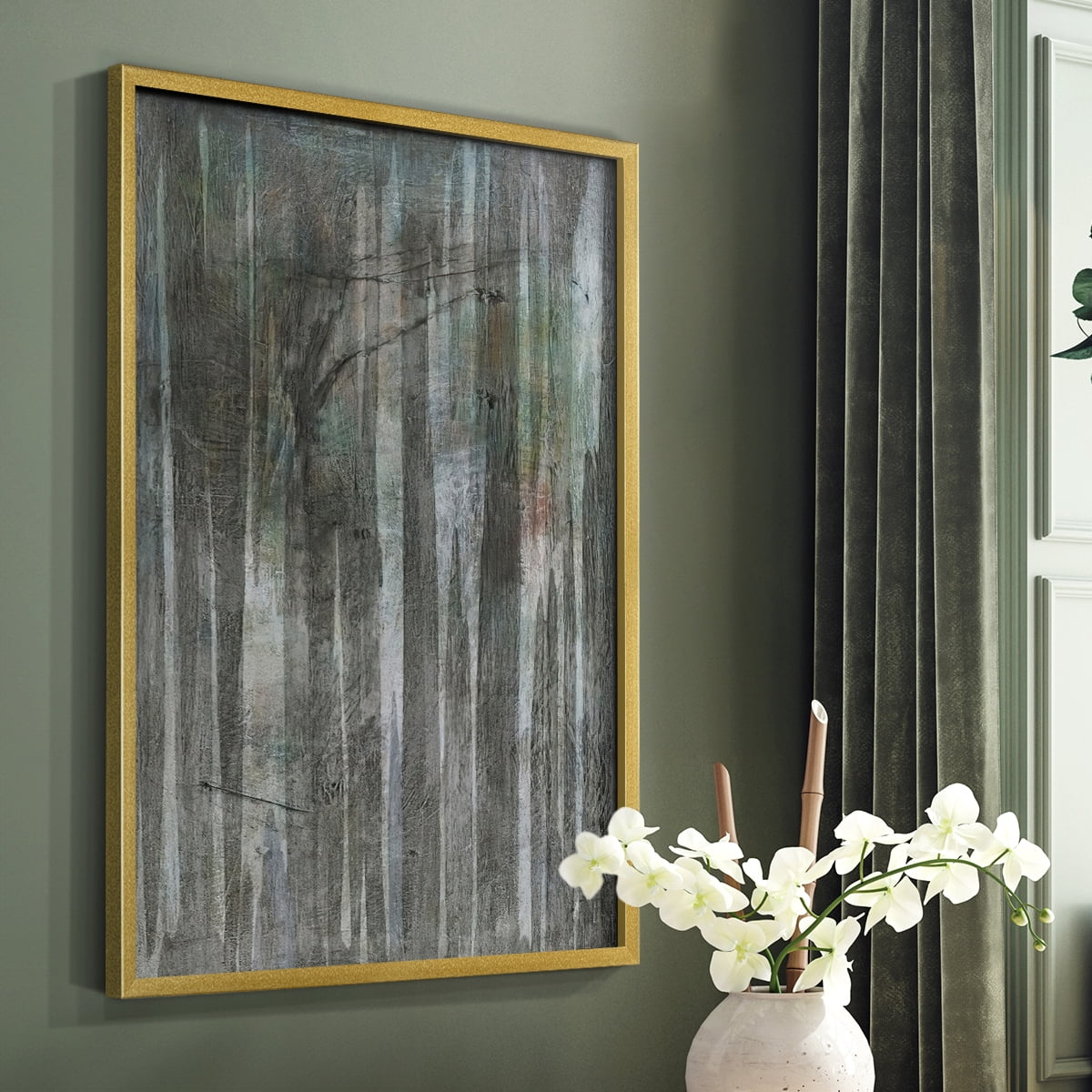 Birch Forest Abstracts II Framed Print in Gold Solid Wood Framed Print No Nail Hanging