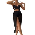 thumbnail image 2 of Glisme Black Bikini Sets For Women Solid Color Long Skirt Mesh Sun Three Piece High Waist Split Swimsuit For Swimsuit Party, 2 of 3