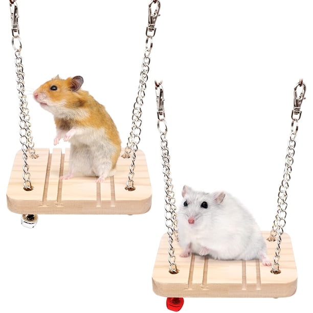 2 juegos de columpios para hámster, columpio de madera para hámster, jaula para animales pequeños con cadena, juguetes deportivos cortos para conejillos de indias y hámster dorados -9 x 7 x 1 cm