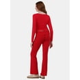thumbnail image 2 of No Boundaries Ribbed Top and Flare Pants Pajama Set, 2-Piece, Women’s and Women’s Plus, 2 of 4