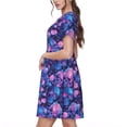 thumbnail image 2 of Rateoe Blue Skull Rose Pattern Women’s Short Sleeve Dress – Casual Elegant Summer A-Line Dress for Everyday Wear, 2 of 6