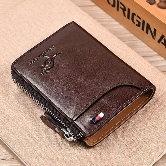 Men's RFID Blocking Leather Wallet Credit Card ID Holder Zipper Wallet Waterproof