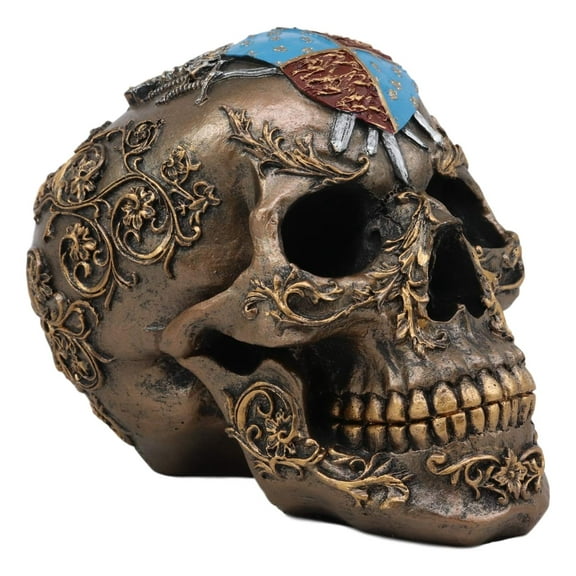 Knights Of Templar Medieval Heraldry Shield Crest With Swords Skull Statue Decor