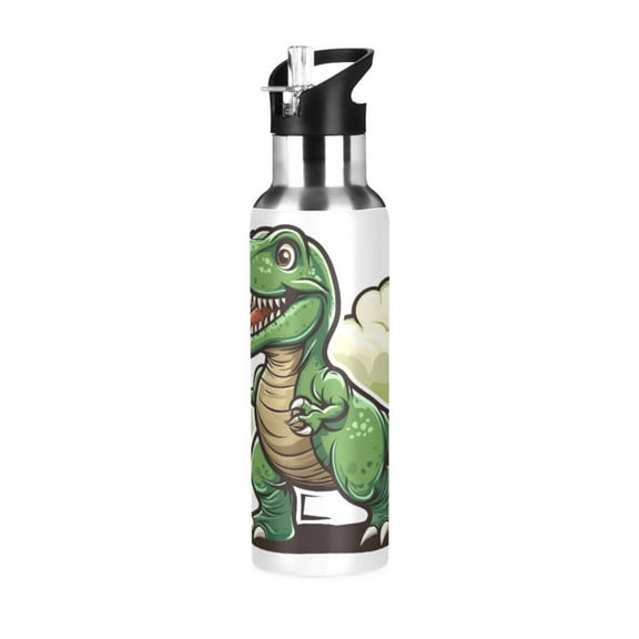 ALAZA Cute Dinosaur Water Bottle Insulated Flask Stainless Steel Straw Lid 20 oz