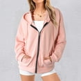 thumbnail image 2 of Yzengfg Women's Zip Up Hooded Cardigan Long Sleeved Loose Hoodie Coat RD1, 2 of 5