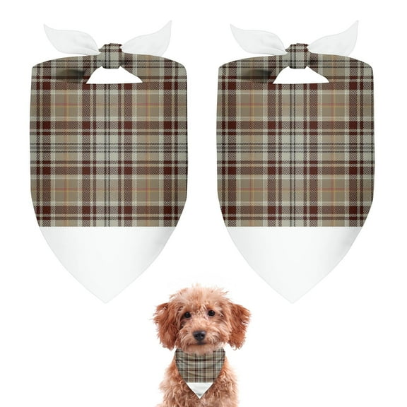 Dog Bandana 2 Pack,Brown Beige Plaid Checkered Pattern Bandanas for Dogs,Cat Bandana,Small/ Large Dog Bandana 2 Size,Dog Bandanas