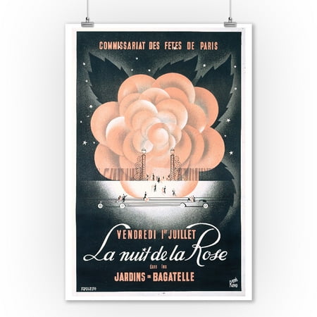1937 Rose (La Nuit de la Rose Vintage Poster (artist: Rave) France c. 1937 (9x12 Art Print, Wall Decor Travel)