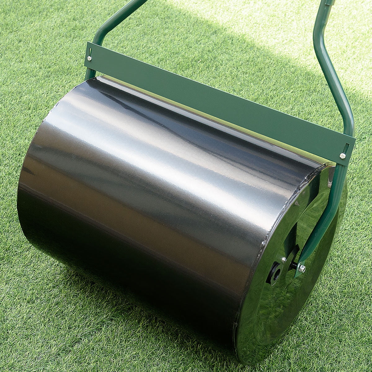 16"x 19.5" Heavy Duty Poly Push Tow Lawn Roller Poly Roller Black Sturdy Durable 