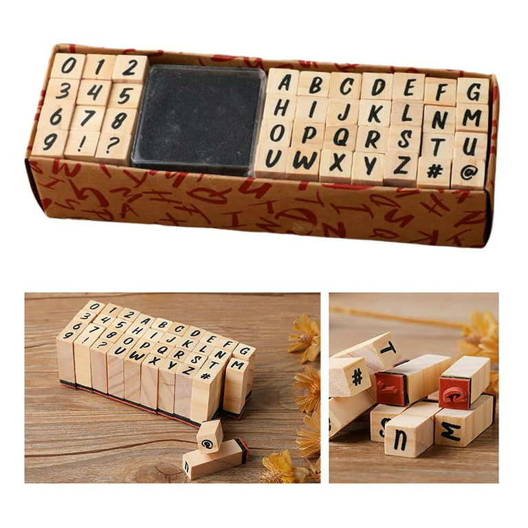 KBNIAN Wooden Rubber Stamps Kit, 40 Pcs Alphabet Rubber Stamps Letters,  Numbers and Punctuation Set Letter Ink Stamps Small Alphabet Stamps with  Stamp Pad Stamp Set for Arts, Crafts, Card Making 