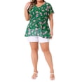 thumbnail image 2 of Blusas de mujer de tallas grandes Agnes Orinda 2026 verano, con cuello en V, manga corta, capa casual, floral, 1X verde, 2 of 6