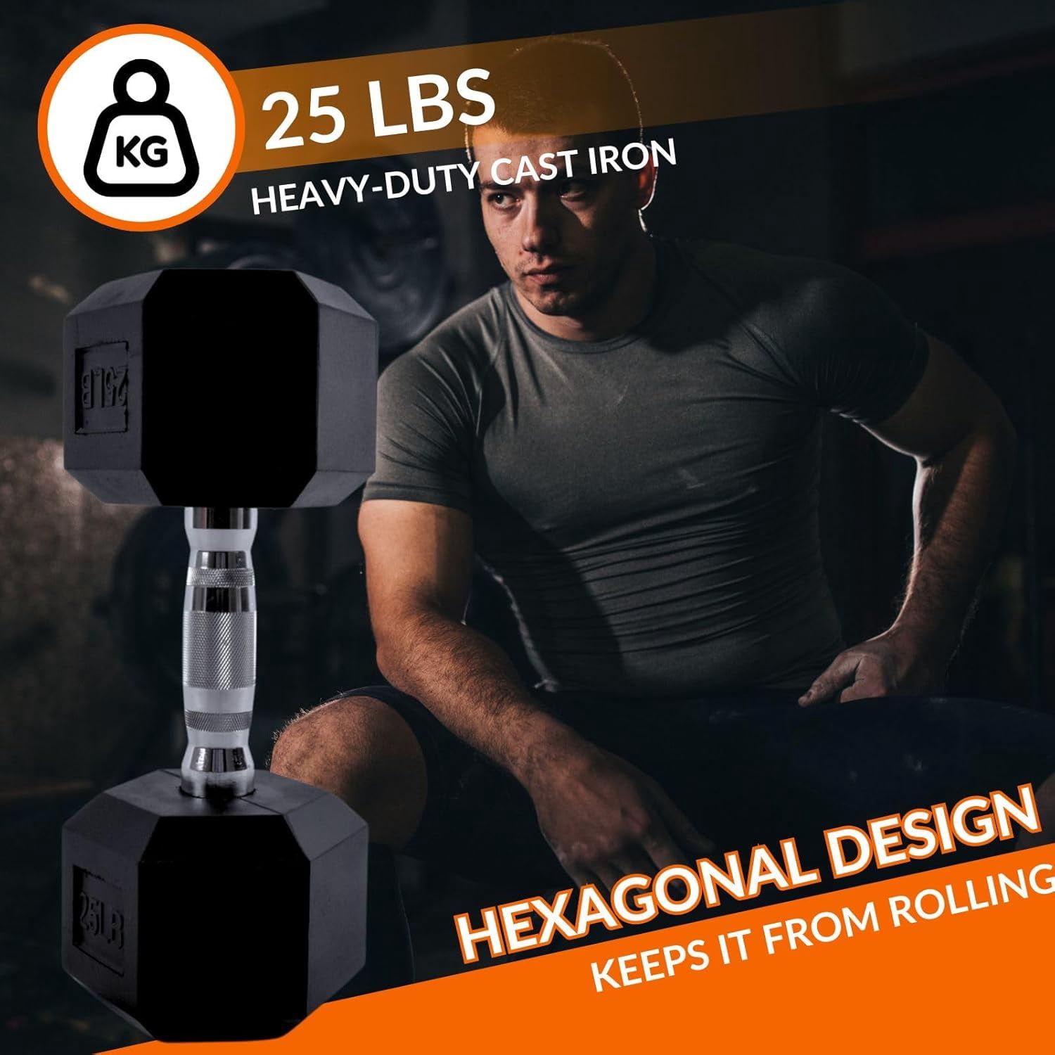 BESEA 20 to 45 Lbs Barbell (Single), Coated Rubber Hex Dumbbell, Hand Weights for Exercises and Fitness