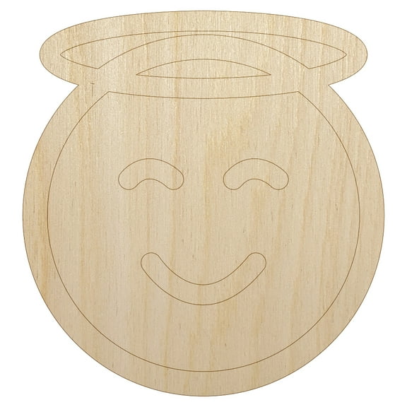 Angel Face Halo Emoticon Wood Shape Unfinished Piece Cutout Craft DIY Projects - 4.70 Inch Size - 1/8 Inch Thick