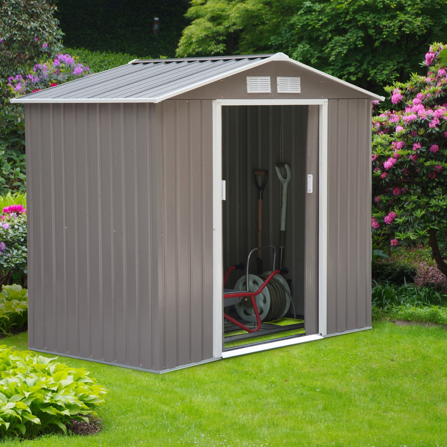 Outsunny 7 X 4 Outdoor Metal Garden Storage Shed Gray White Outsunny 7 X 4 Outdoor Metal Garden Storage Shed Gray White Com