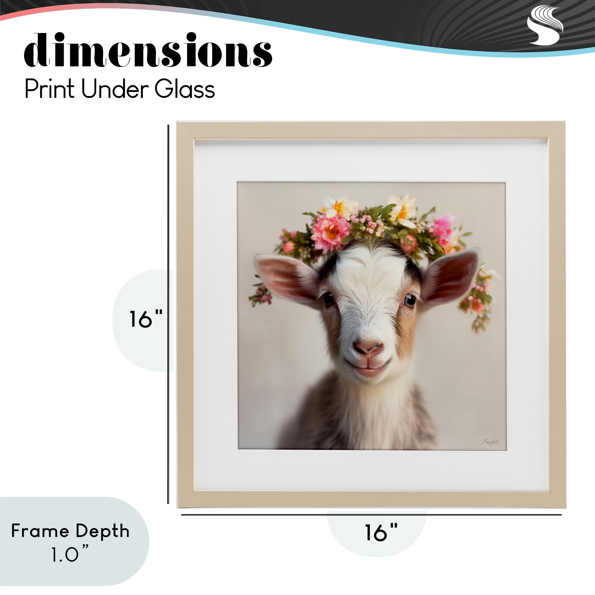 Stupell Industries Flower Crowned Goat Birch Framed Print Under Glass, design by Roozbeh