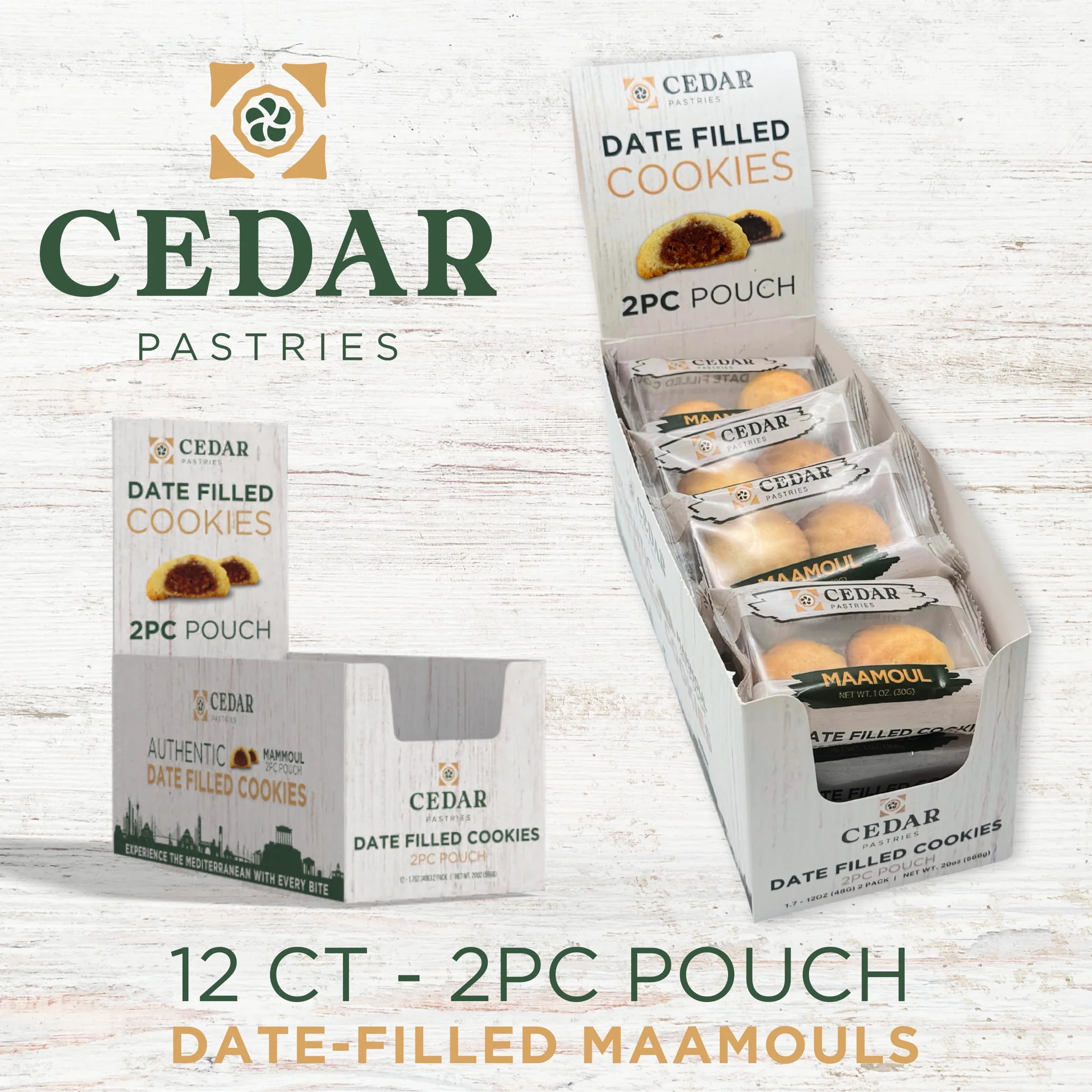 Cedar Pastries 12 oz Date Maamoul Cookies – Traditional Mediterranean Filled Shortbread Cookies with Sweet Date Filling, Handmade Authentic Middle Eastern Dessert Snack