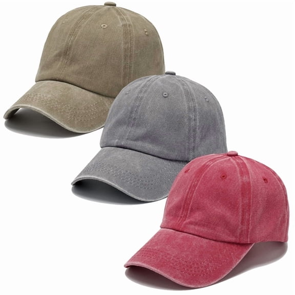 Bocaoying 3 Pack Washed Plain Baseball Cap, Comfortable Cotton Breathable Retro Adjustable Hats for Men and Women, for Running Workouts and Outdoor Activities All Seasons