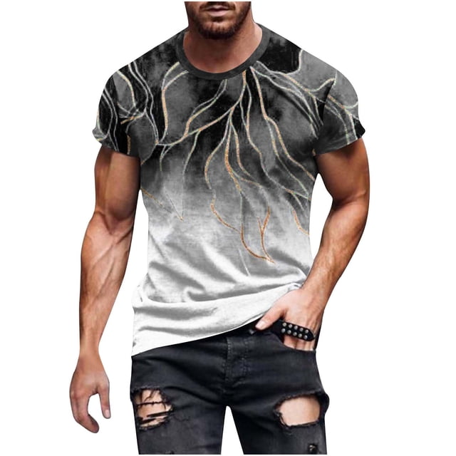 Qertyioot T-Shirts de Sport en Solde Hommes Col Rond Imprimé Pull Entraînement Physique T-Shirt