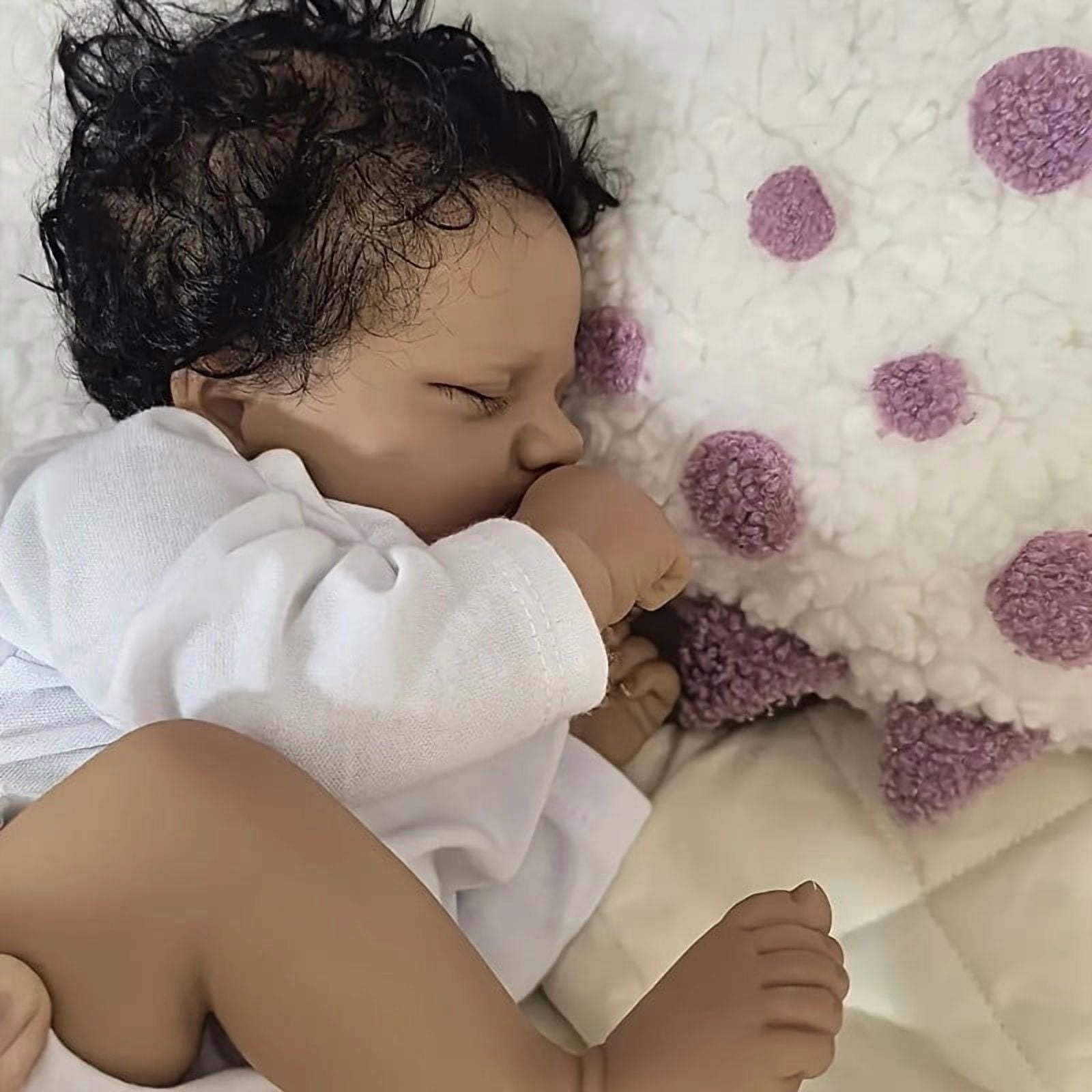 iCradle Lifelike Cuddly Sleeping Reborn Baby Dolls Girls Black Skin Colour Realistic Newborn Babies 18 Inch 45 cm Cloth Body Rooted Hair Gift for Kids 3+