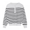thumbnail image 2 of EASTIN Crew Neck Sweater Women Long Sleeve Knit Ribbed Button Sweater Stripe Tops, 2 of 7