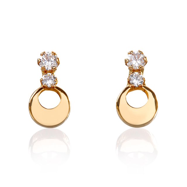 Aretes de oro 14k GIALLO Broquel Gota de luna de oro amarillo con circonias
