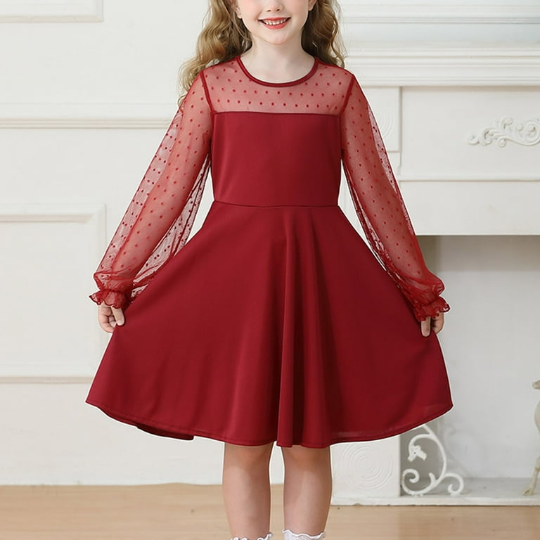 EnJoCho Girls Mesh Pary Dress with Puff Long Sleeve High Waist Pocket Formal  Gown for Juniors 6-13 Years Special - Walmart.com