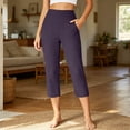 thumbnail image 2 of QTSHPN Workout Pants Women Wide Leg Capris with Pockets High Waistband Yoga Pants Breathable Stretchy for Summer Casual Wear Women Pants Dark Purple S, 2 of 6