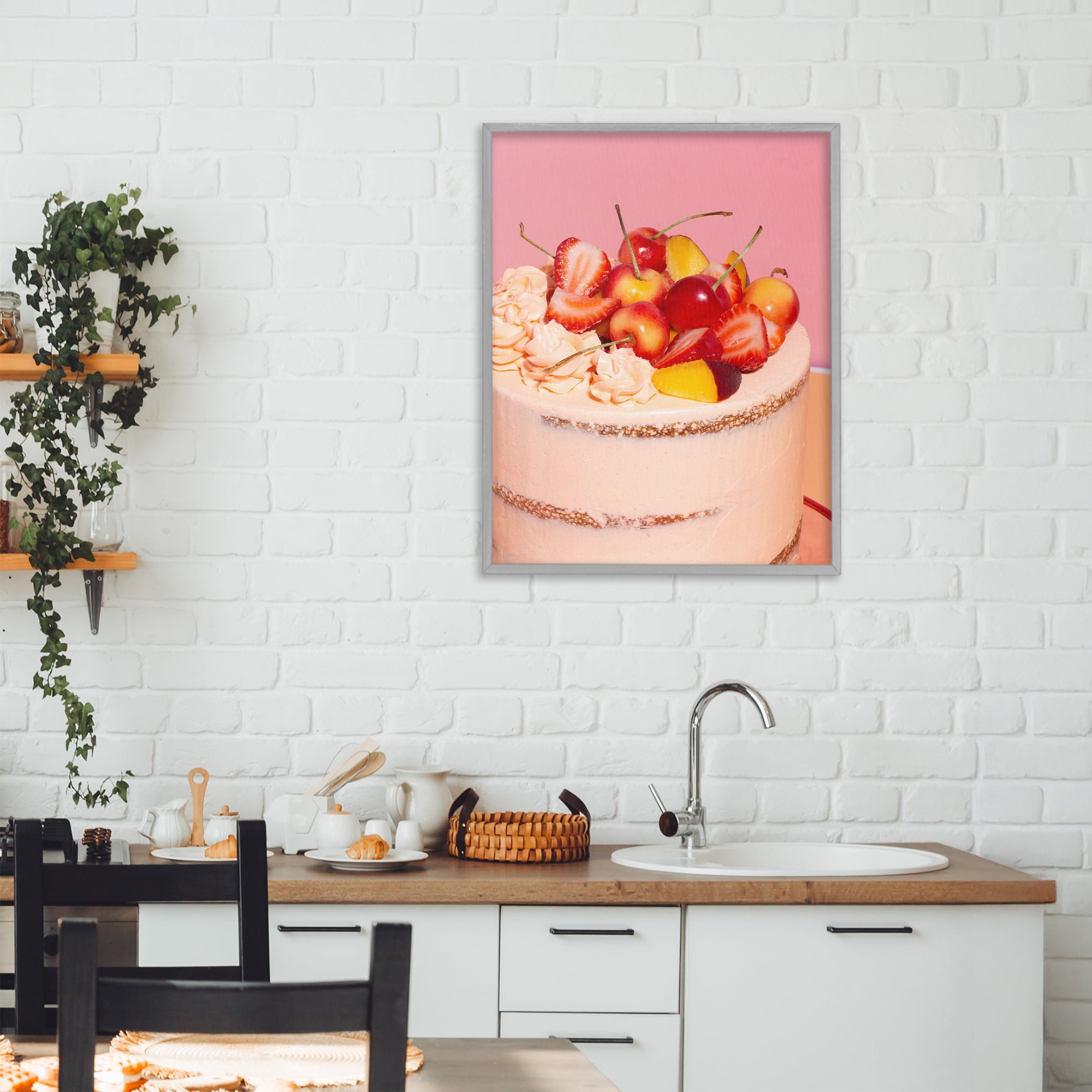 Stupell Industries Strawberry Fruit Cake Gray Framed Giclee Art, design by LISH Creative