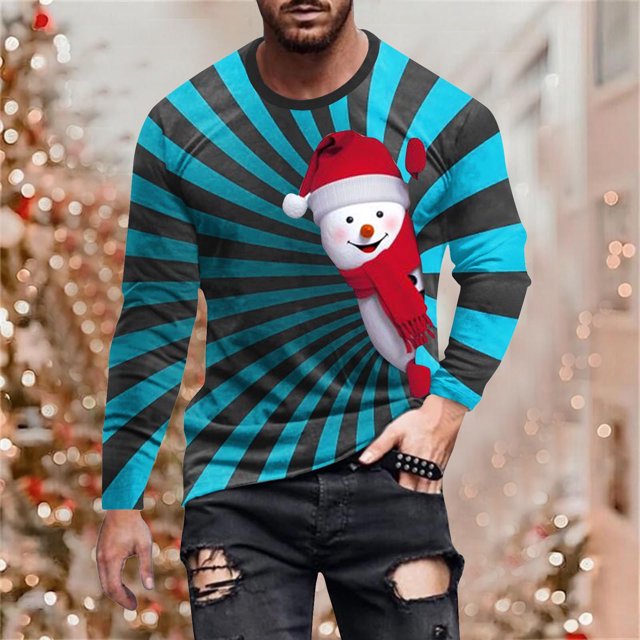 Blusas y camisas de manga larga con cuello redondo para hombre, estilo casual, cuello redondo, manga larga, camiseta estampada de Halloween, blusa de poliéster para hombre.