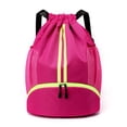 thumbnail image 1 of Mochila con cordón Mochila deportiva para gimnasio con bolsillos de malla Bolsa de cuerda resistente al agua para mujeres, hombres y niños, rosa roja, 1 of 5