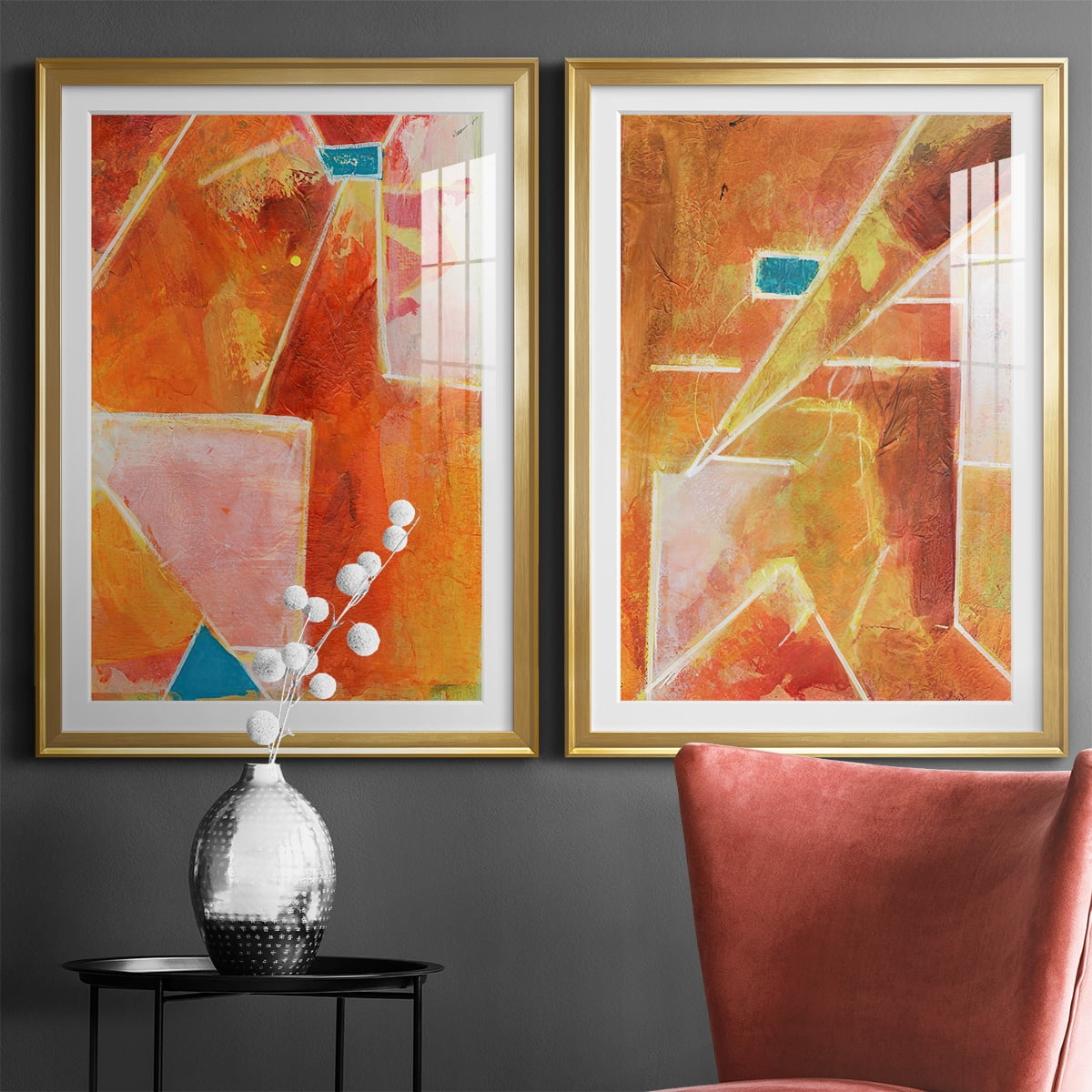 Wexford Home Primary Connection V Premium Framed Print, 26.5" x 36.5" - Ready to Hang, Gold (Set of 2)