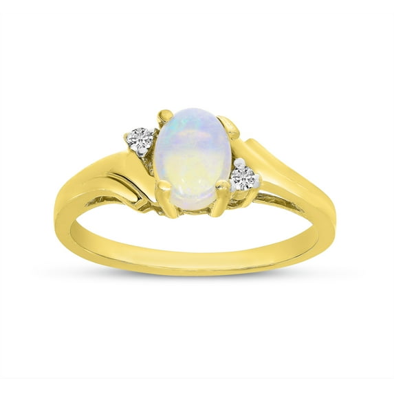 10k Yellow Gold Oval Opal And Diamond Ring