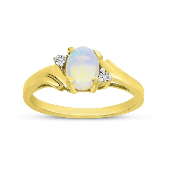 10k Yellow Gold Oval Opal And Diamond Ring