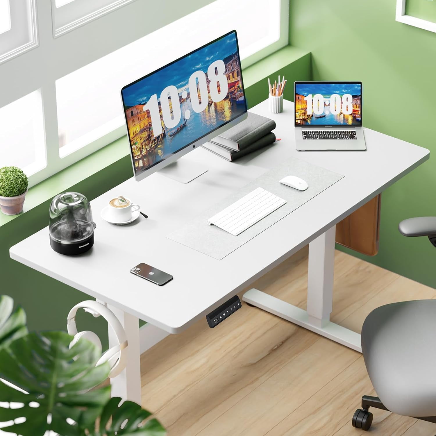 Electric Height Adjustable Standing Desk, 48x24 Inches, Ergonomic Sit-to-Stand Rising Computer Table for Home Office
