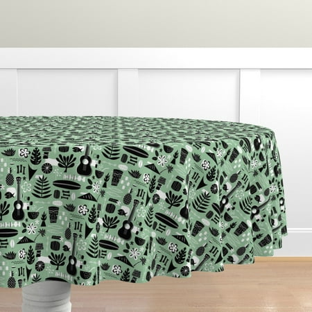 

Cotton Sateen Tablecloth 70 Round - Mid Century Hawaii Aloha Tropical Atomic Midcentury Beach Print Custom Table Linens by Spoonflower