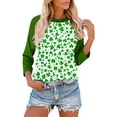 thumbnail image 4 of Yourumao Hauts à Manches 3/4 pour Femmes de la Saint-Patrick, Col Rond Raglan, T-Shirts Trèfle, Coupe Ample, Grande Taille, T-Shirts de Festival Tendance, 4 of 7