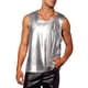 thumbnail image 4 of Camiseta sin mangas metálica Inspire Chic para hombre, cuello redondo, brillante, fiesta disco, 2XL, plateada, 4 of 6