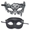 thumbnail image 2 of 2pcs parejas máscaras de disfraces conjunto negro media cara máscaras para fiesta de baile, 2 of 5